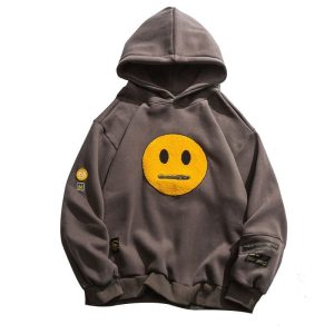 Sweat pull à capuche en polaire motif smiley