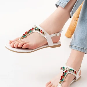 152-1110 Sandales femme à entre-doigt avec pierres multicolores