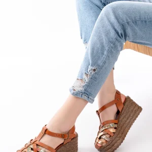 684-02Sandales femme orthopédiques compensées en cuir véritable