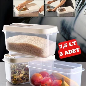 Multibox 7,5 Lt Kolay Kayar Kapaklı Çok Amaçlı Erzak, Bakliyat Vs. Saklama Kabı 3 Adet