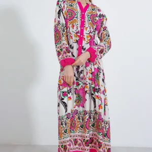 2423 Robe longue à motif authentique femme en viscose