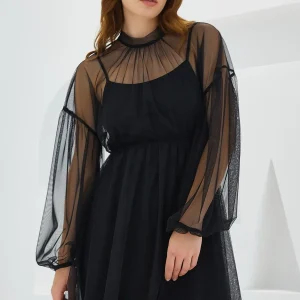 Robe mini avec détails en tulle pour femme -2485