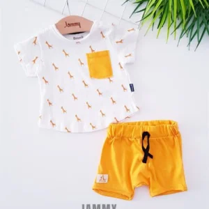 Ensemble bébé garçon été t-shirt et short imprimé girafe