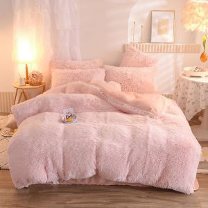 Parure de lit cocooning en fausse fourrure avec draps plat