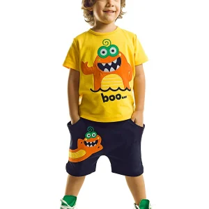 Ensemble 2 pièces garçon – T-shirt appliqué Lake Monster et short à appliqué