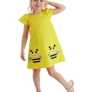 Robe Fille en Popeline de Coton avec Appliqué Abeille 3D