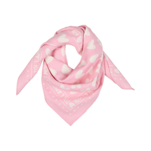 Atelier wagram – Foulard 100 cm Rose coeurs blancs