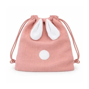 Sac pochon lapin en gaze de coton rose