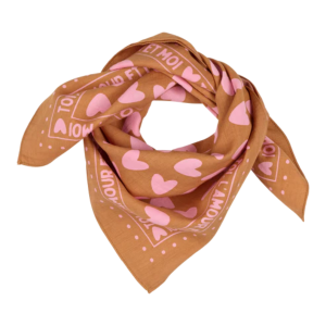Atelier Wagram – Foulard 100 cm marron coeur rose