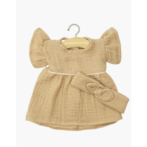 Minikane – Robe daisy et headband gaze de coton latte