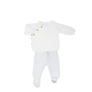 3KG7 – Ensemble en maille blanc 0/1 mois