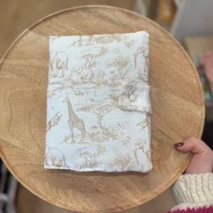 Protège carnet de santé gaze de coton toile de jouy marron