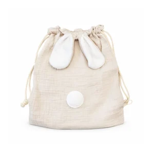 Sac pochon lapin en gaze de coton beige