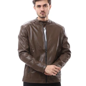 Veste Homme Marron Style Cuir Zippée – Look Moderne et Élégant - JAC24WLBP28360TM1