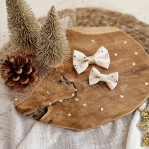 Les noeuds de maman – Grand noeud écru noir et pois or