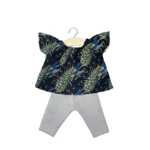 Minikane – Ensemble Mazarine top Paons et legging en jersey gris