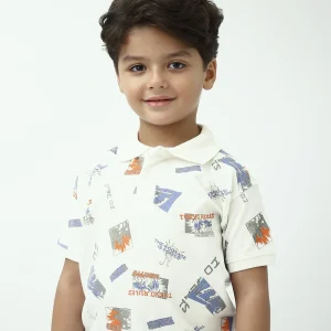 Polo garçon imprimé – Blanc, manches courtes, col classique - POS24SAPI75397MB1