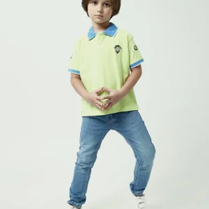 Polo garçon Smiley manches courtes, col contrasté bleu, style fun - POS24SEPI75382MB1