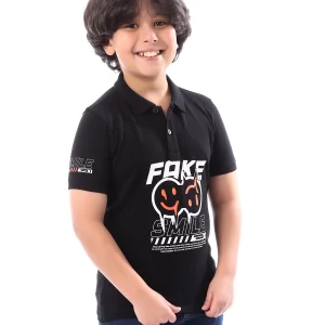 Polo garçon noir au design distinctif – POS24SPPR31275TB1