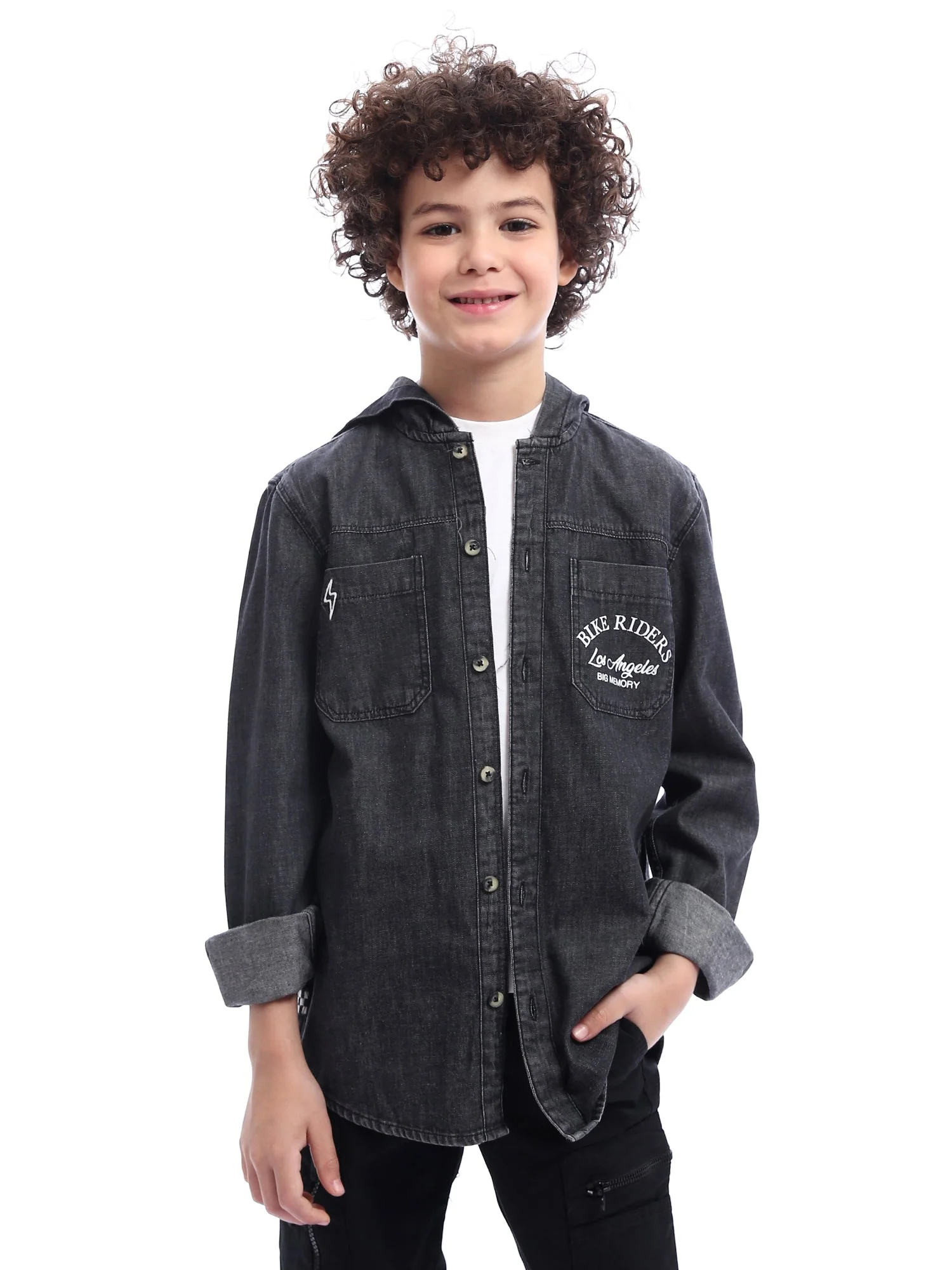 Chemise en jean pour garçon avec capuche et impression élégante - SHI24SMDH31142TB1 – Image 5