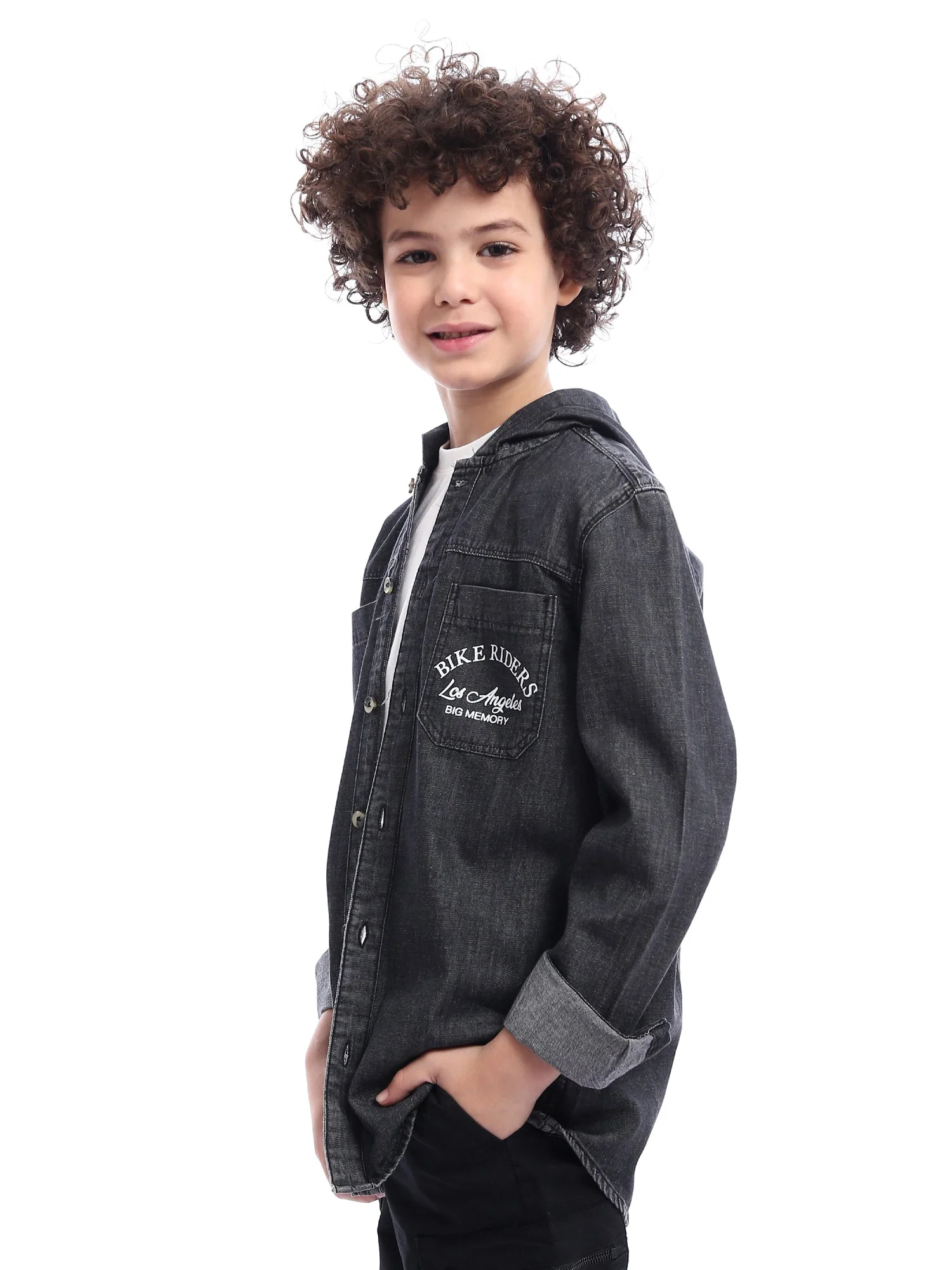 Chemise en jean pour garçon avec capuche et impression élégante - SHI24SMDH31142TB1 – Image 2