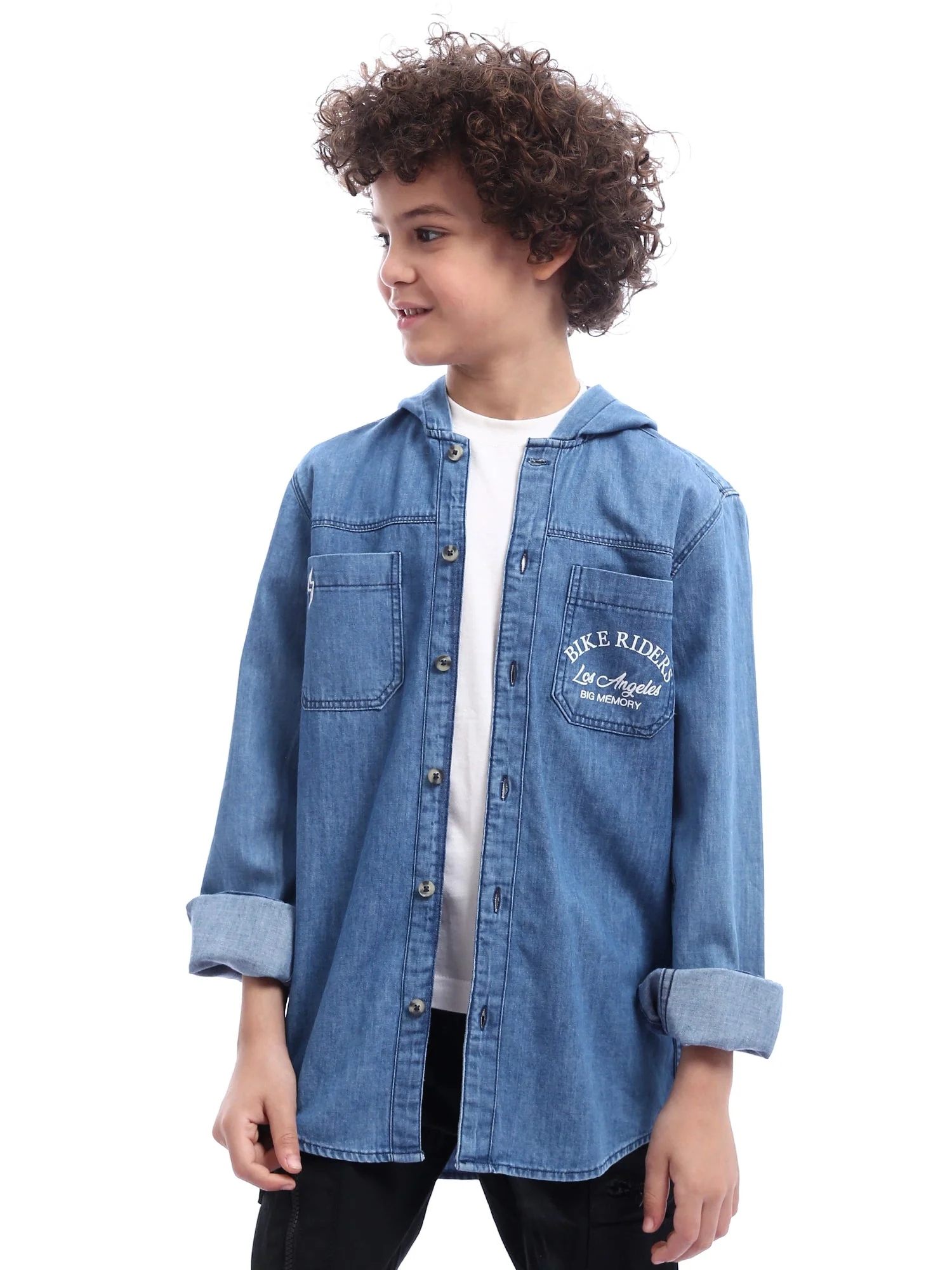 Chemise en jean pour garçon avec capuche et impression élégante - SHI24SMDH31142TB1 – Image 7