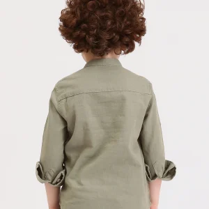 Chemise garçon manches longues col mao avec poche et imprimé Cool Happy Chill - SHI25SXIS76473MB1