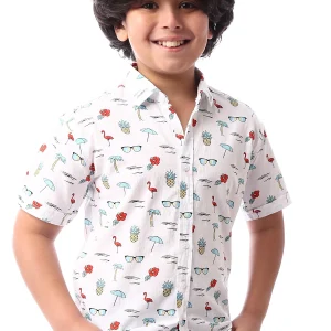 Chemise garçon à manches courtes ornée de motifs, avec boutons sur le devant – SSH24SASR31108TB1