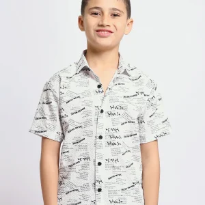 Chemise enfant blanche avec imprimé HOUSE MUSIC - SSH25SAUC19504TB1