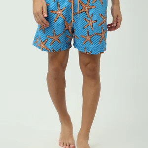 Short de bain pour homme avec couleurs vives et motif d'étoiles de mer – Idéal pour la baignade et la plage - SWO24SSAE11412TM1