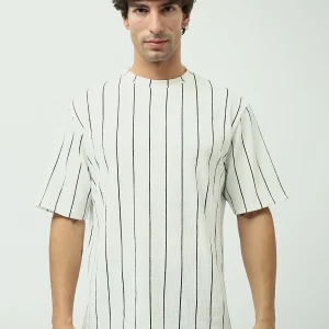 T-shirt Homme Off-White à Rayures Verticales – Style Moderne et Élégant - TSH24SARO20129TM1