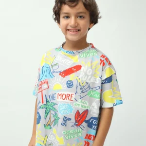 T-shirt garçon imprimé summer surf Live More – manches courtes – TSH24SARO75248MB1