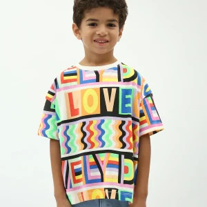 T-shirt garçon multicolore imprimé LOVE, coupe oversize, manches courtes - TSH24SARO75478MB1