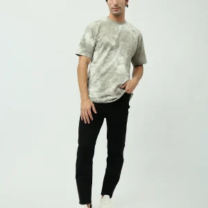 T-shirt décontracté "Smiley" Olive – Design Tie-Dye avec motif brodé - TSH24SARR20072TM1