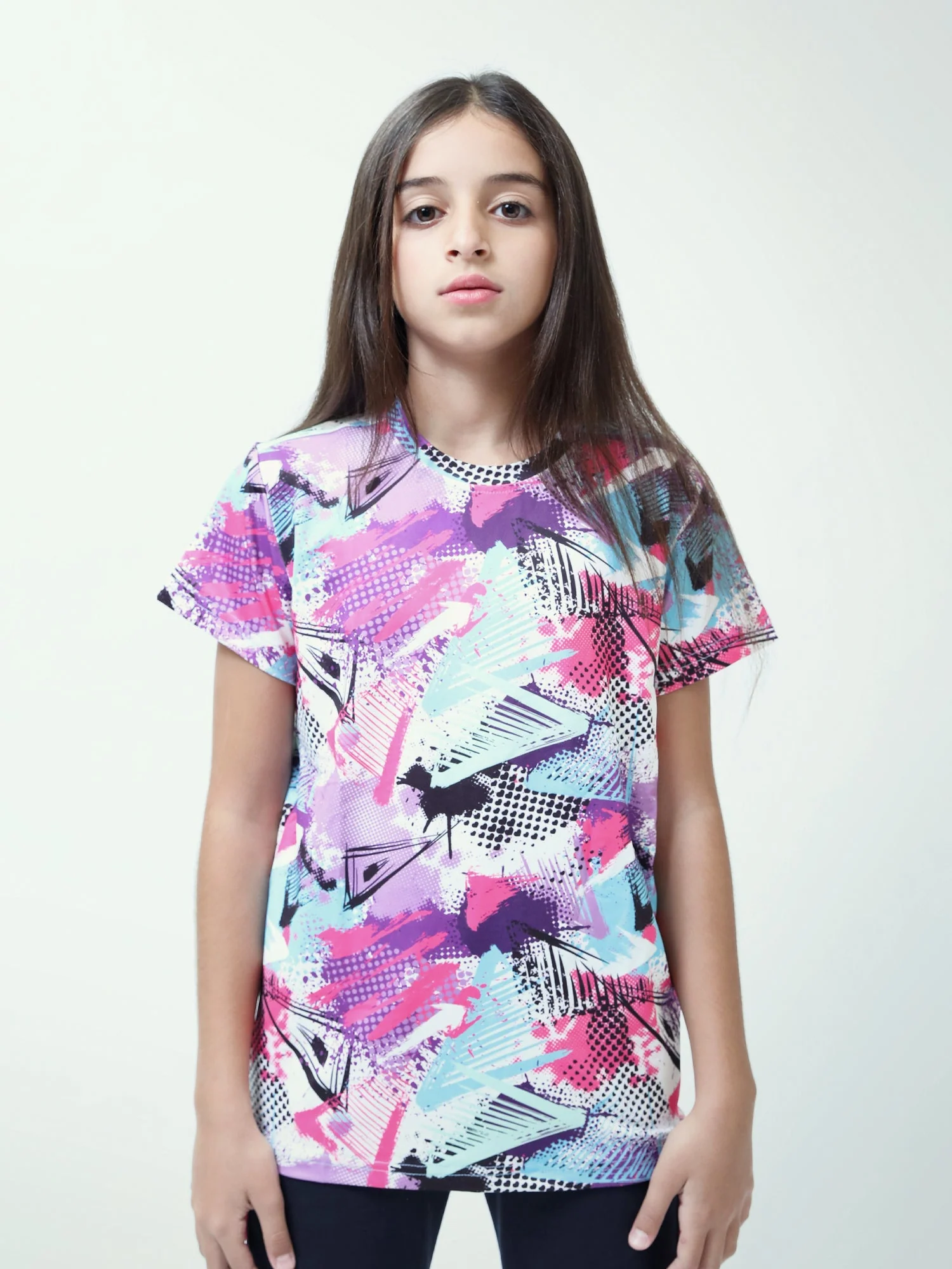 T-shirt ado fille à manches courtes, imprimé graphique abstrait – TSH24SARR71083MR1 – Image 2