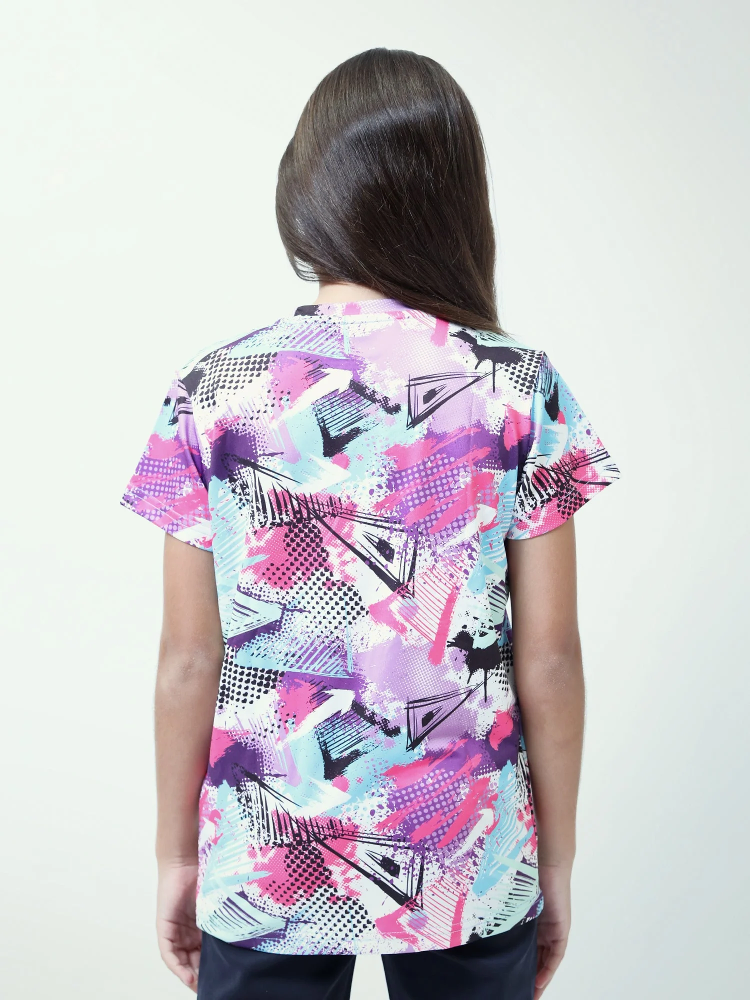 T-shirt ado fille à manches courtes, imprimé graphique abstrait – TSH24SARR71083MR1 – Image 4