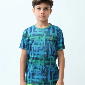 T-shirt ado garçon bleu imprimé street – col rond, style sporty - TSH24SARS75661MJ1