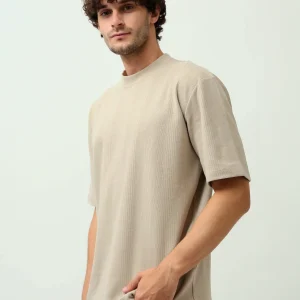 T-shirt beige homme en tissu côtelé – Confort et style décontracté - TSH24SBRO15006TM1