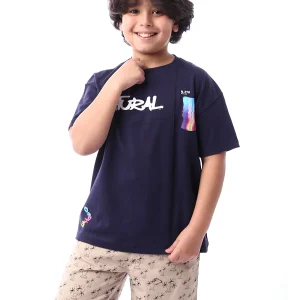 T-shirt pour garçon bleu avec une impression distinctive - TSH24SCRO32614TB1