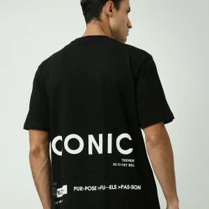 T-shirt Homme Oversized Fit – Imprimé ‘ICONIC’ en Noir – TSH24SPRO20145TM1