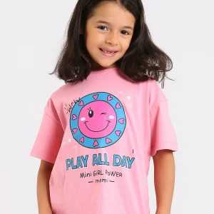 T-shirt fille PLAY ALL DAY rose et jaune - TSH24SPRO70877MG1