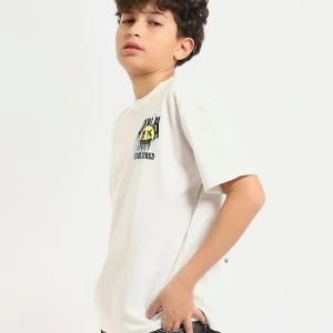 T-shirt off-white garçon "GOOD VIBES" avec imprimé graphique - TSH25SPRO32684TB1