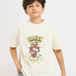 T-shirt off-white garçon avec imprimé "GREEN DAY" – Style dynamique et créatif - TSH25SPRO32701TB1