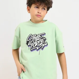 T-shirt vert menthe garçon avec imprimé "STYLE FORCE" – Style urbain et créatif - TSH25SPRO32722TB1