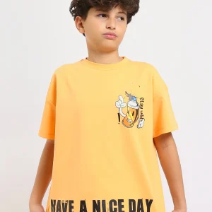 T-shirt Garçon Jaune "Have a Nice Day" – Design Graphique Fun et Moderne - TSH25SPRO32743TB1