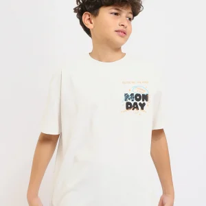 T-shirt Garçon Slim Fit – Imprimé ‘MONDAY’ avec Détails Ludiques - TSH25SPRS32693TB1