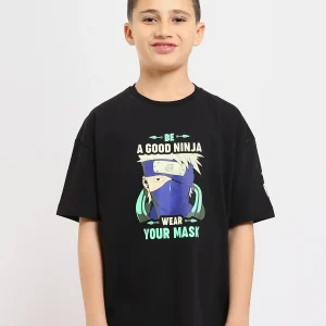 T-shirt enfant noir avec imprimé Be a Good Ninja - TSH25SPRS32710TB1