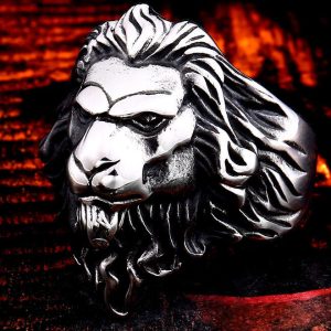 Bague tete de lion acier inoxydable