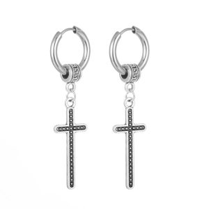 Boucle d&rsquo;oreille croix pendante