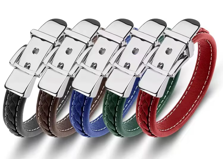 Bracelet cuir et acier pour homme – Image 4